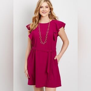 Maurices Fuchsia Flutter Sleeve Dress - Medium / NEW